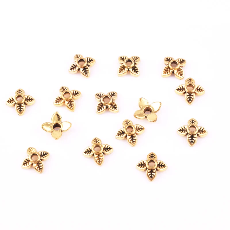 100 шт. античные золотые/тибетские серебряные винтажные колпачки в форме листа из