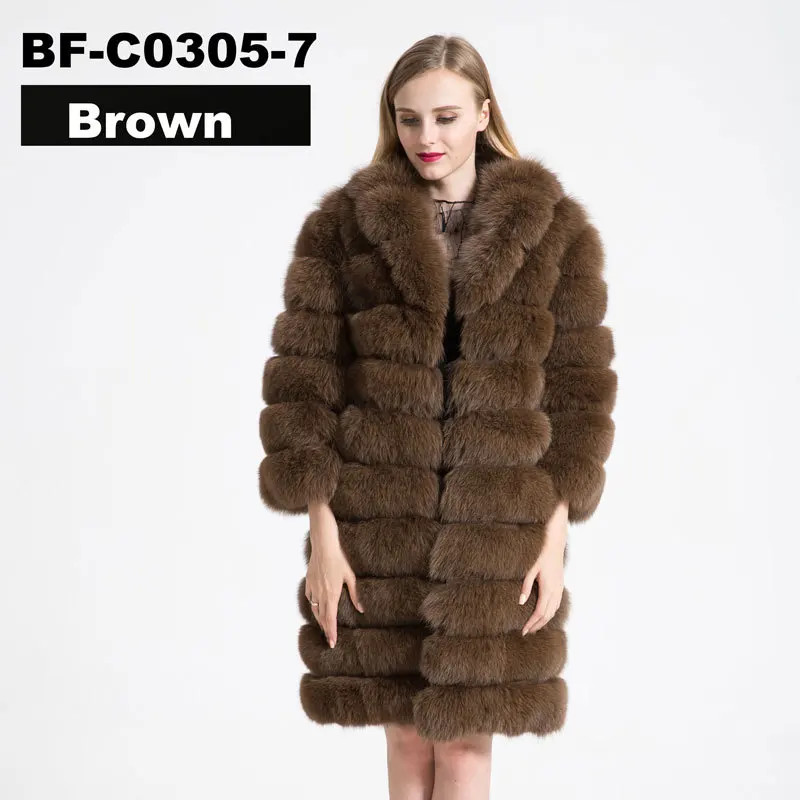 brown FURSARCAR отстегивающееся натуральное меховое пальто для женщин, зимнее плотное пальто из лисьего меха с большим меховым воротником, роскошная полоска из натурального меха соболя - Цвет: brown
