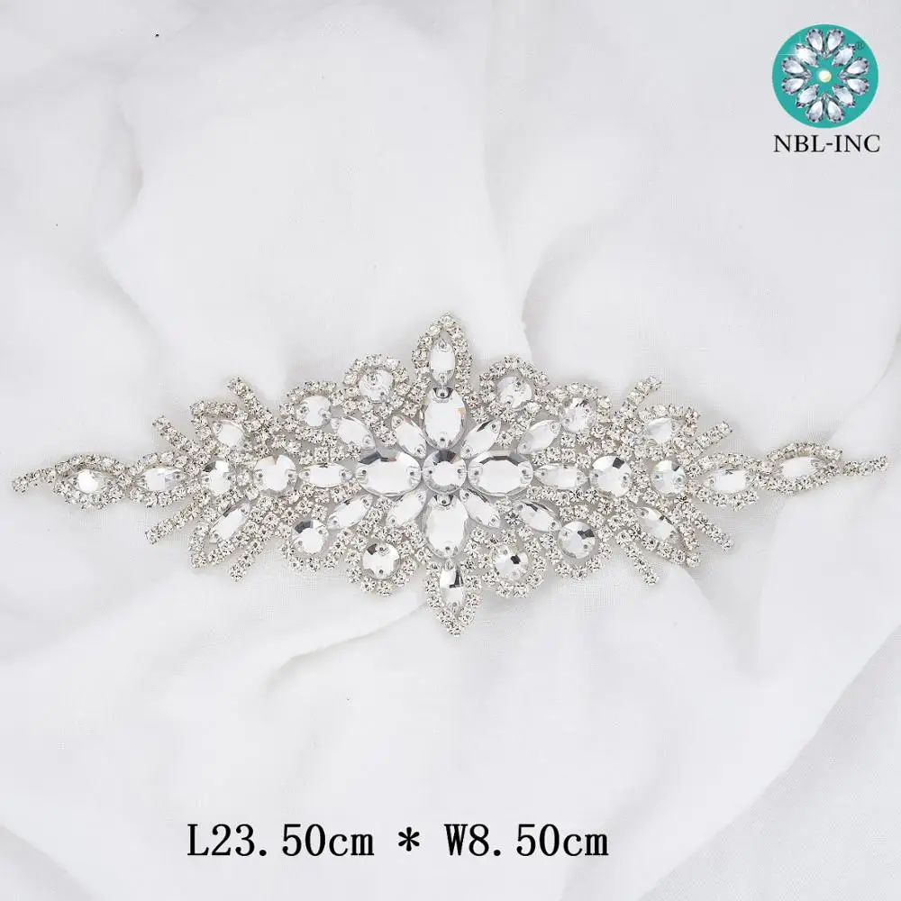 (1PC) Rhinestones bridal belt wedding applique silver with crystals dress accessories sash WDD0472