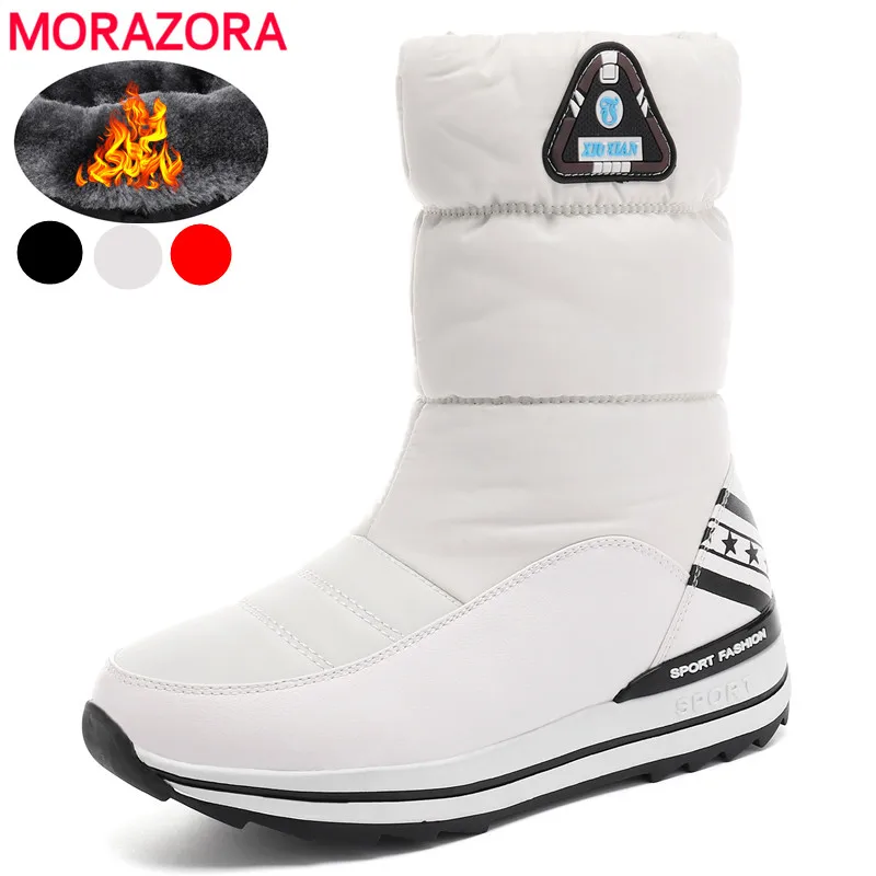 

Женские ботинки на платформе MORAZORA, белые ботинки с хлопковой подкладкой, водонепроницаемые, большие размеры, 31-43, для зимы