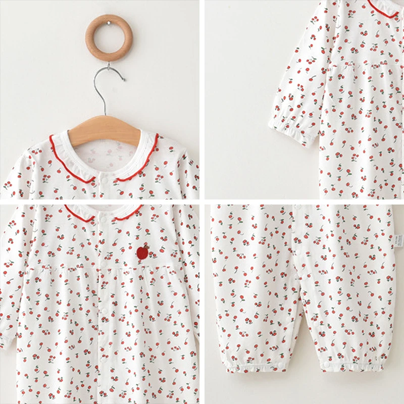 

Baby Girls Cotton Rompers Korean Fashion Infant Baby Sweet Cherry Print Jumpsuits Long Sleeve Toddler Spring One-Pieces
