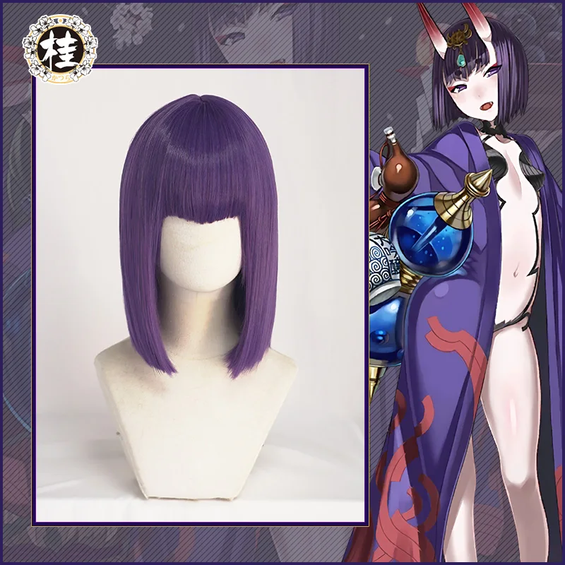 UWOWO Fate Grand Order FGO Shuten Douji парик для косплея 35 см синтетические Фиолетовые женские