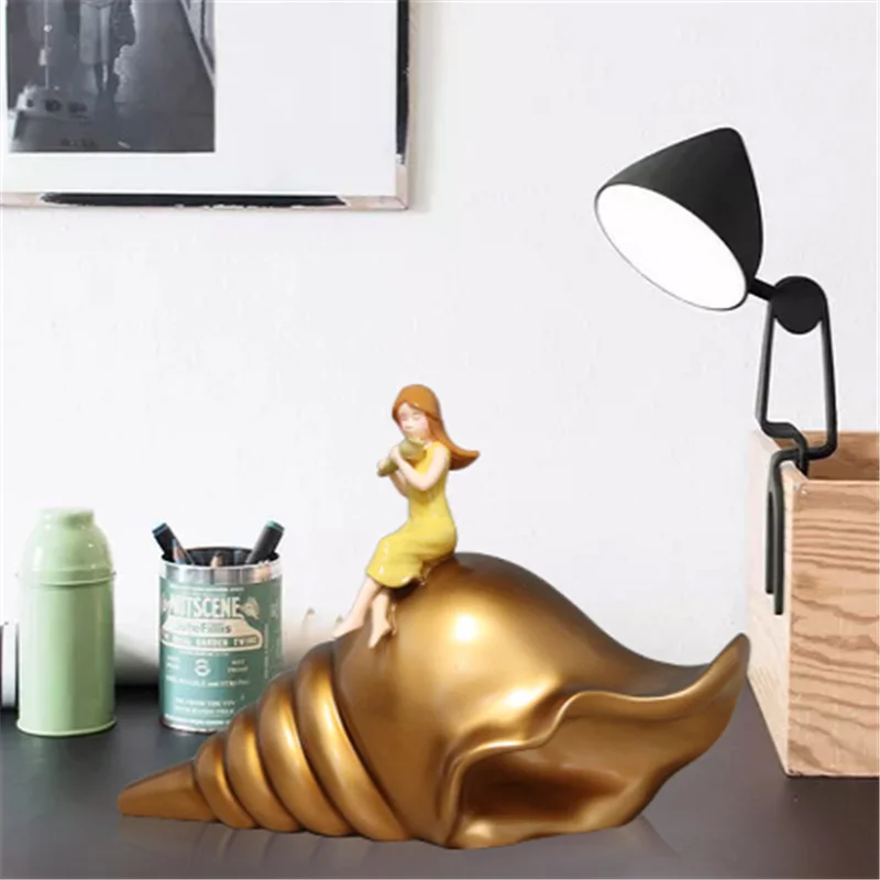 

Bao Guang Ta Nordic Wind Resin Crafts Figurines Conch Girl Statue Creative Home Decor Fairy Tale Girl Decoration Sculpture A2358