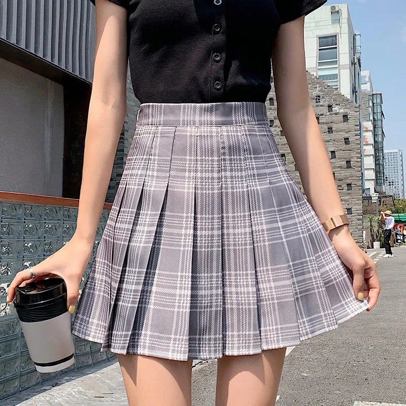 

2020 oversize Womens Skirt Summer Girl Sexy Lovely Plus Size Pleated Folds Patchwork Plaid Essential For female Pink