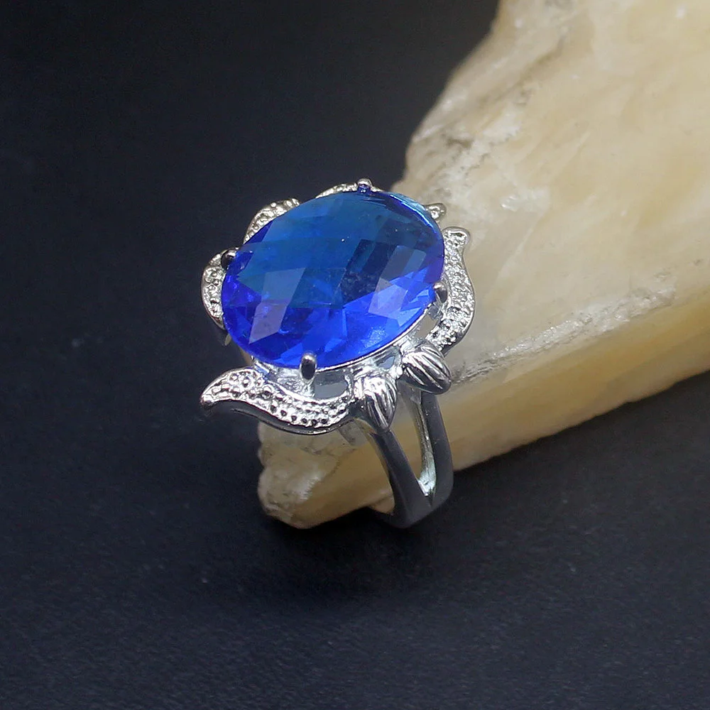 

Hermosa Solitaire Blue Topaz Lovely Genuine 925 Silver Unique Band Ring Wedding Engagement Gifts for Women Size 8# 20214044