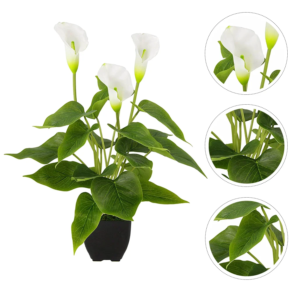 

1pc Imitated Calla Lily Potted Plant Green Plant Bonsai Desktop Ornament