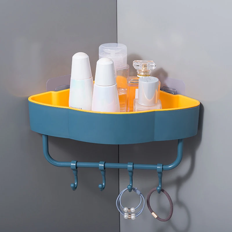 

Punchfree Wall Mount Triangle Rack With Hook Bathroom Toilet Restroom Organizer Kitchen Storage Racks Home Storage Tools