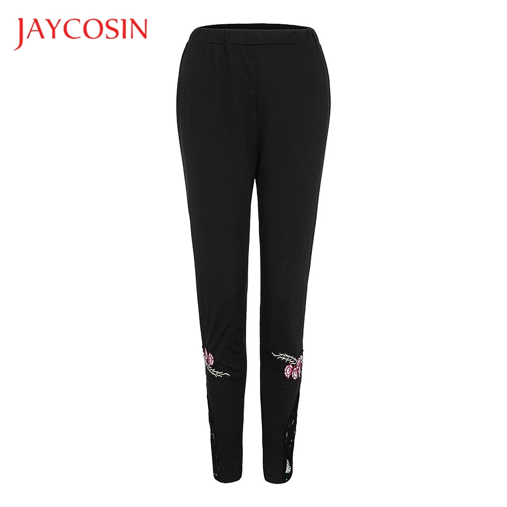 JAYCOSIN Fashion Women Plus Size L-4XL Applique Lace Splice Solid Elastic Casual Leggings Pants Large Female 7 Points | Женская одежда