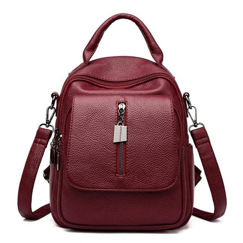 

Fashion Women Leather Backpacks School Shoulder Bags for Teenage Girls Female Black Backpacks Multi-function Travel Bags Mochial