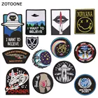 Нашивки ZOTOONE Глажка одежды в виде НЛО, для джинсов, полосатые наклейки, вышитые значки, нашивка с инопланетянином, кошкой, креативные полосатые аппликации