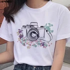 Женская футболка с цветочным принтом Camera, новинка 2020, летняя футболка для влюбленных пар, Повседневная белая футболка Harajuku, женская одежда