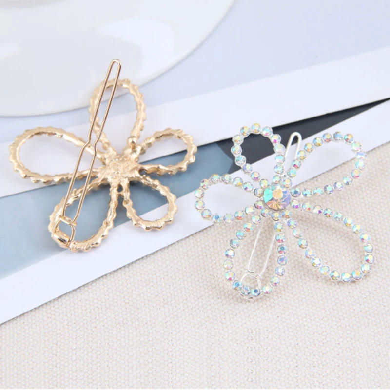 

Fashion Shiny Rhinestone Flower Hairpins Hair Accessories For Women Korean Sweet Hair Clips Girl Hairgrip Barrettes Jewelry 2020