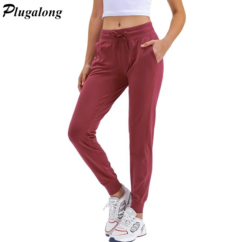 

Pockets Drawstring Sweatpants For Women High Waist Pencil Pants Yoga Tracksuit Pants Solid Streetwear Gym Clothings Sportswear