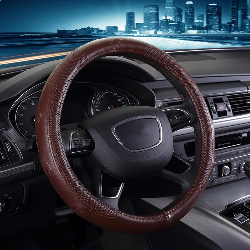Универсальный Воздухопроницаемый чехол для руля из натуральной кожи 38 см|Чехлы