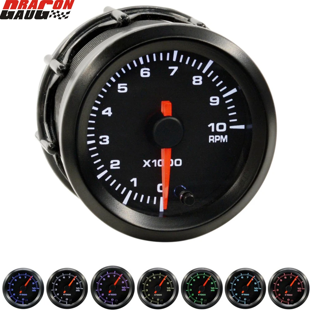 Высокоскоростной шаговый двигатель Dragon 52 мм 7 цветов Автомобильный Тахометр 0 10000