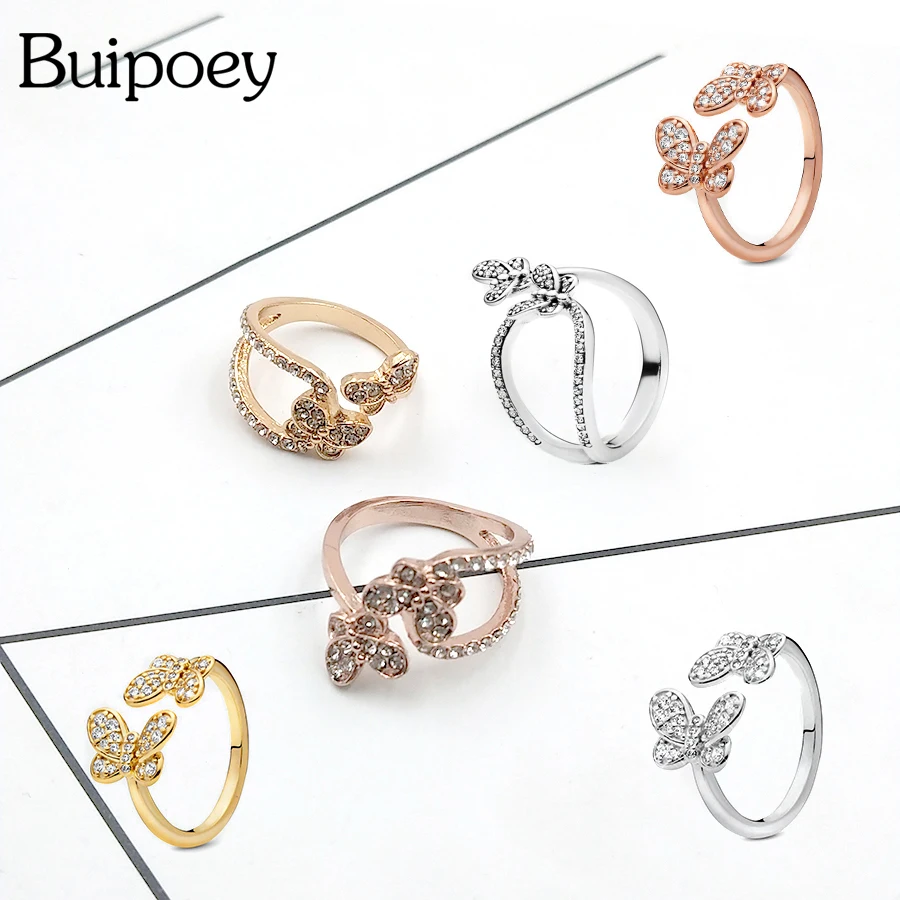 Модное блестящее кольцо-бабочка Buipoey для женщин и девушек Открытое кольцо цвета