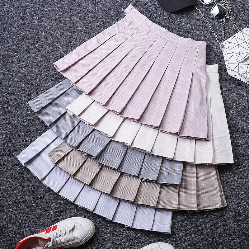 High waist pleated skirt casual kawaii A-line skirt Japanese school uniform mini skirt