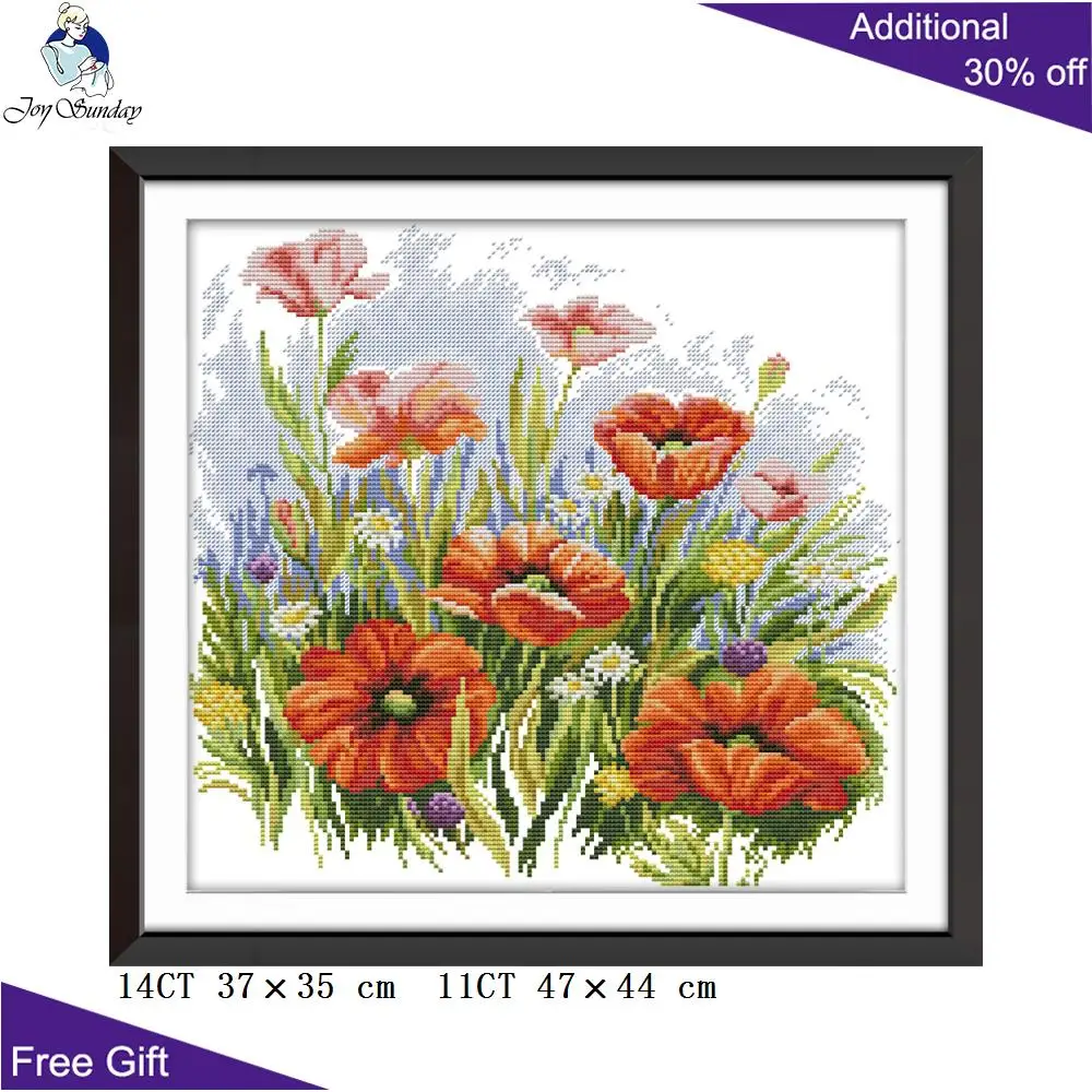 Joy Sunday Маки домашний декор H773 H775 14CT 11CT отпечатанные красивые цветы вышивка Набор