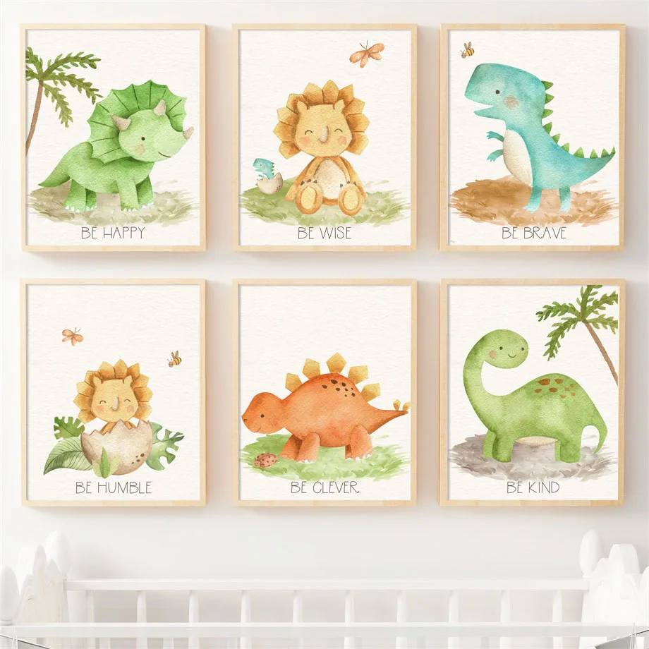 Динозавр дерево пчела бабочка Цитата детская настенная живопись холст