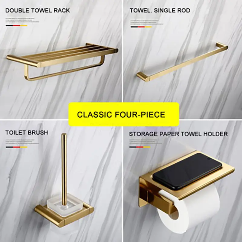4 piece set Smesiteli роскошный золотой набор оборудования для ванны 304 нержавеющая сталь матовый бумажный держатель полотенец мыльница, ванная продукт - Цвет: 4 piece set