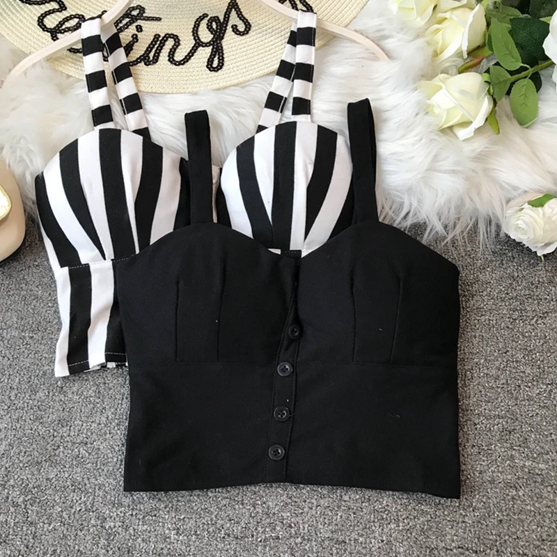 

gkfnmt Plus Size 3XL Crop Top Women Camis Halter Top Woman Camisole 2021 Summer Sleeveless Sexy Low Chest Button Back Elastic