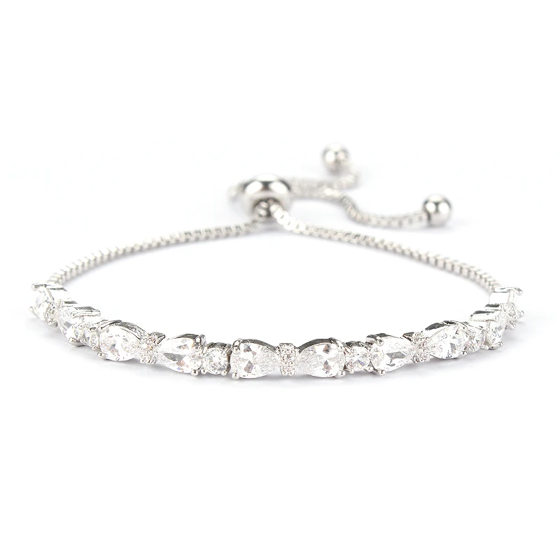 MIEG Iced Cubic Zirconia прозрачный кристалл Teardop регулируемые свадебные браслеты с