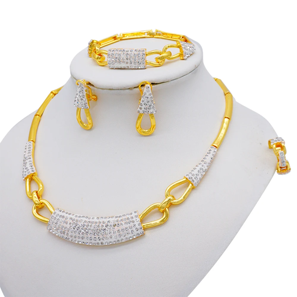 

Fashion Wedding Dubai Africa Nigeria African Jewelry Set Gold Color Necklace Earrings Romantic Woman Bridal Jewelry Sets