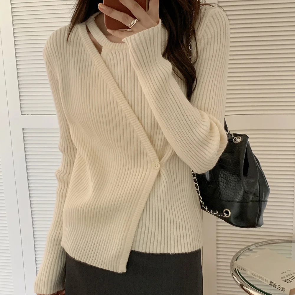 

Harajuku High Street Women Slim Sweaters Knitted 2021 Pure Color Stylish Work Wear Autumn New Hot All Match Office Lady Coat