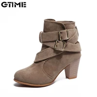 gtime autumn winter women boots casual ladies shoes martin boots suede leather ankle boots high heeled zipper snow boot se579