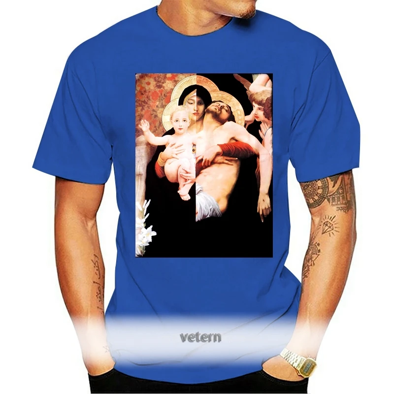 

Madonna Embrace Jesus Tshirts Funny Virgin Mary Mens Hip Hop Casual Cotton Short Sleeve T-Shirt Male Streetwear Tees