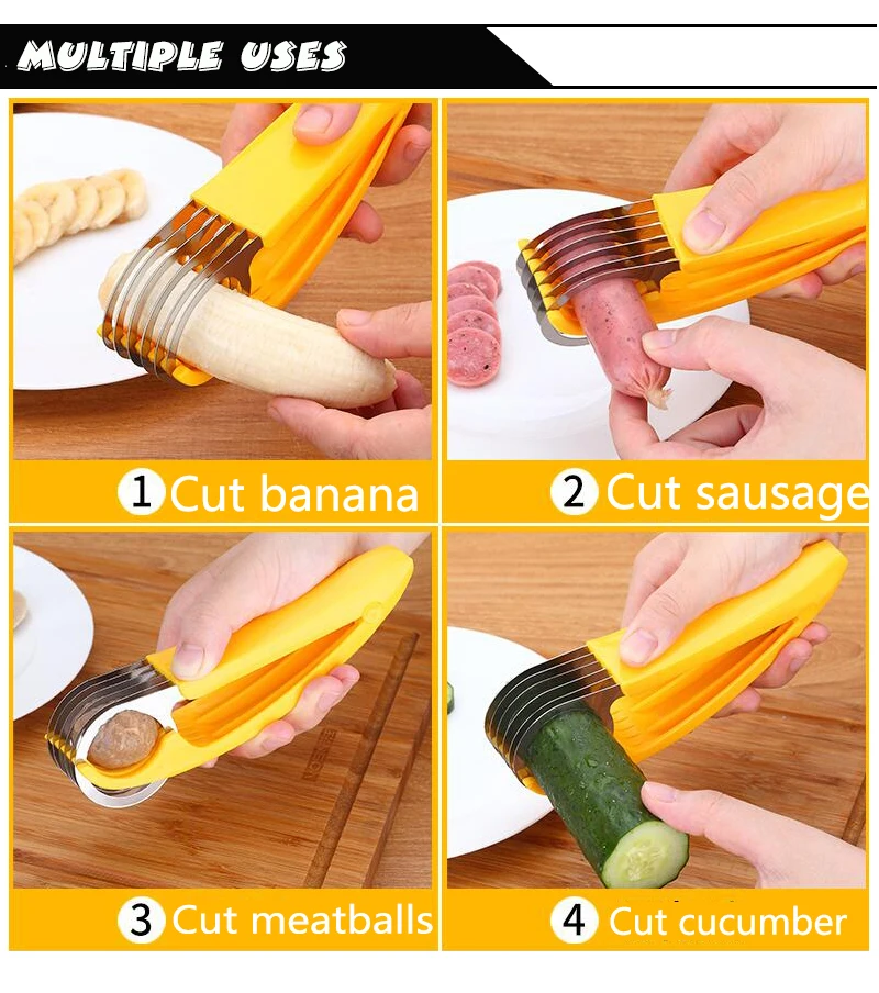 

Stainless Steel Banana Cutter Fruit Vegetable Sausage Slicer Salad Sundaes Tools Cooking Tools Kitchen Accessories Gadgets