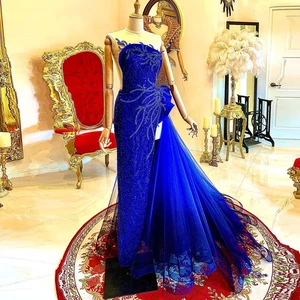 Royal Blue Mermaid Luxury Evening Dresses Sleeveless Sequins Sparkly High Split Plus Size Women Prom Party Gowns Custom Made