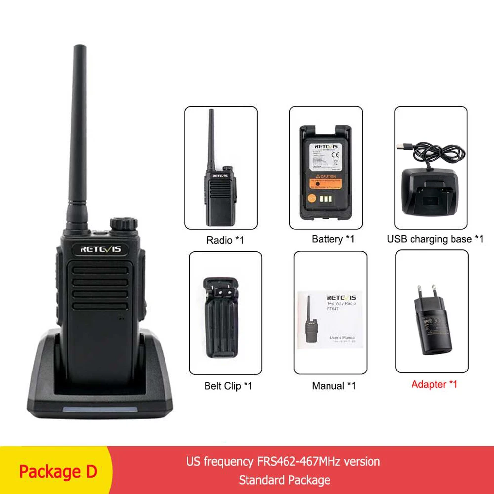 Package D RETEVIS RT47/RT647 IP67 водонепроницаемая рация PMR радио PMR446/FRS VOX 2 способ радио Comunicador трансивер для Baofeng UV-9R - Цвет: Package D