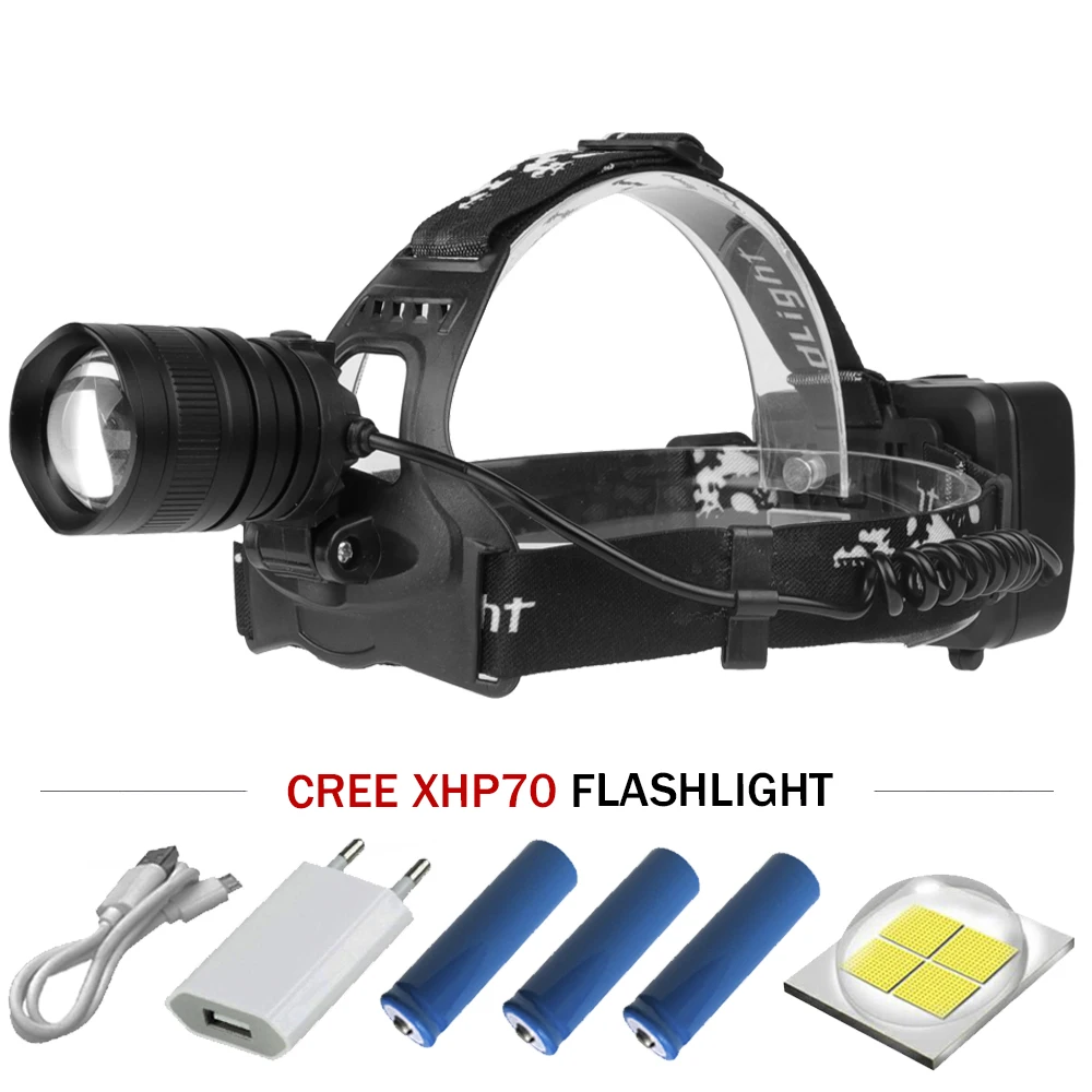 Мощный xhp70 светодиодный налобный фонарь супер яркий 20000lm usb зарядка zoom Головной