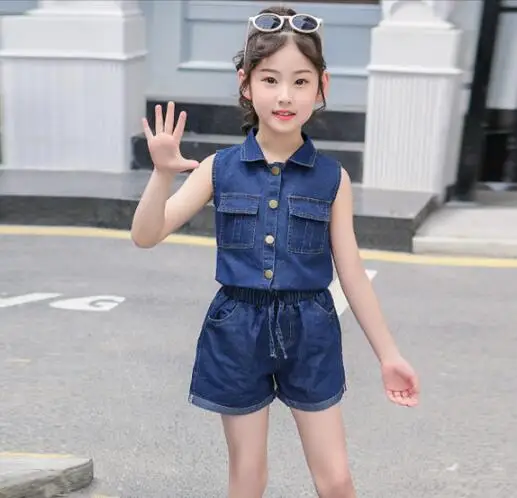 

Girls Clothes Set Summer Teens Kids Clothing Children Sports Suit Fashion Denim Girls Sets Casual Outfits 4 6 7 8 9 10 12 Years