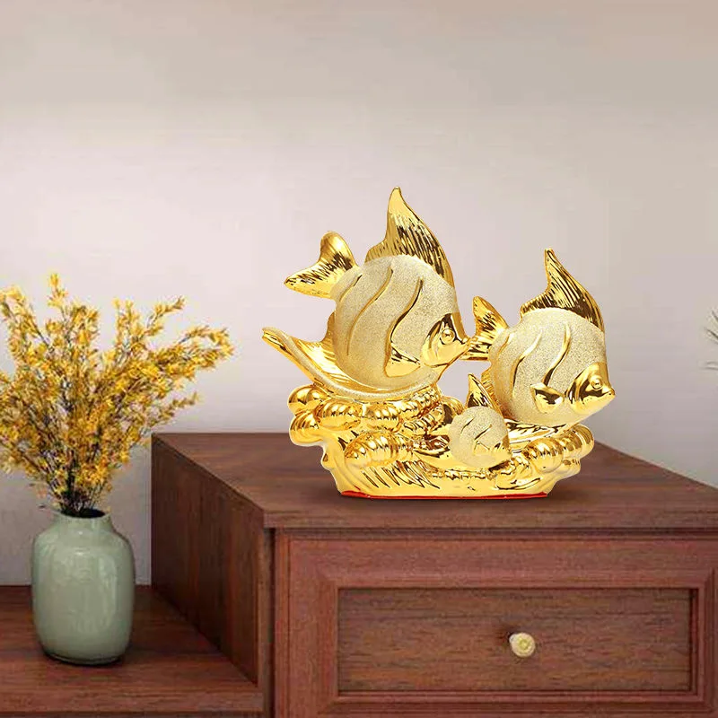 

Office Lucky Decorated Crafts Ceramic Gold Fish Creative Room Decoration Handicraft Porcelain Figurines Decorations