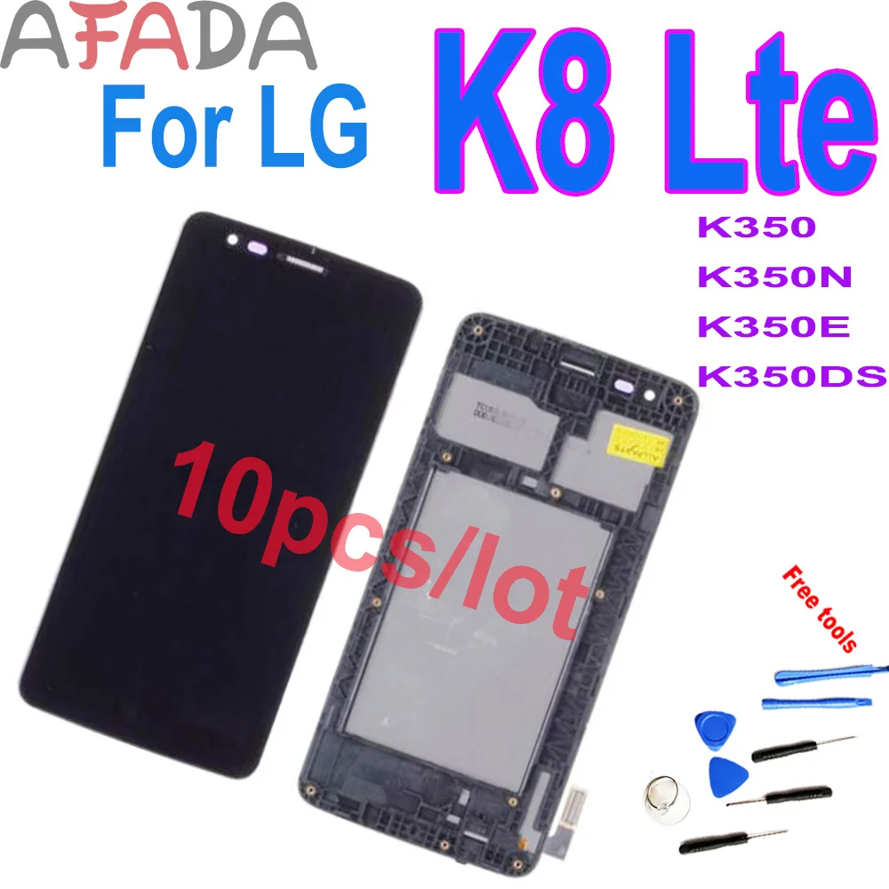Pantalla LCD de 5 "para LG K8 LTE K350 K350N K350E K350DS, marco de montaje de digitalizador con pantalla t&aacute;ctil, piezas de reparaci&oacute;n de 10 piezas-0