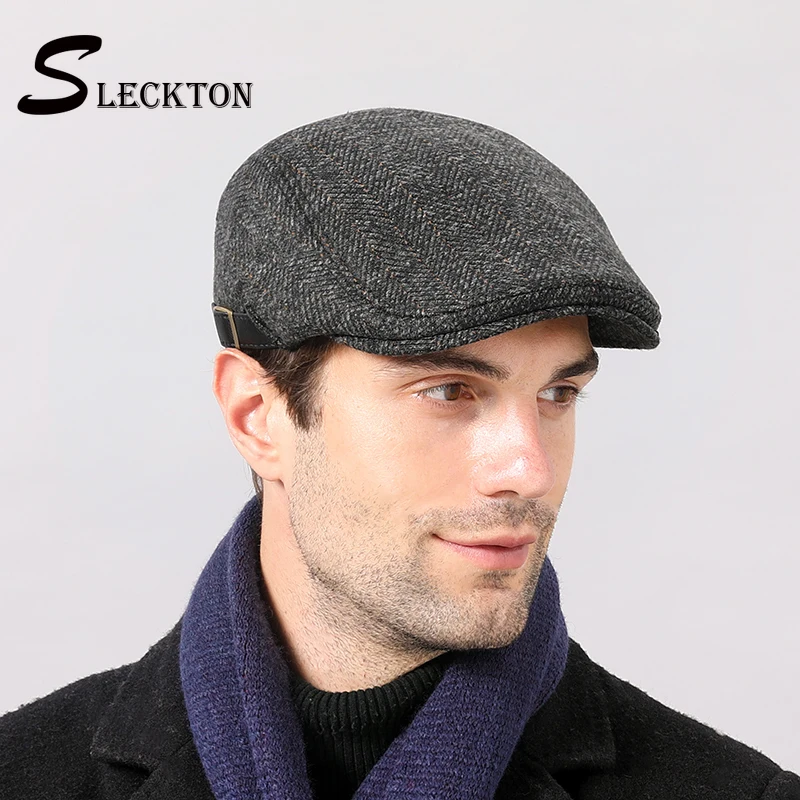 

SLECKTON 2020 Winter Cap for Men Warm Berets Men's Fashion Newsboy Cap Dad Hats High Quality Tweed Flat Cap Casquette Gorras