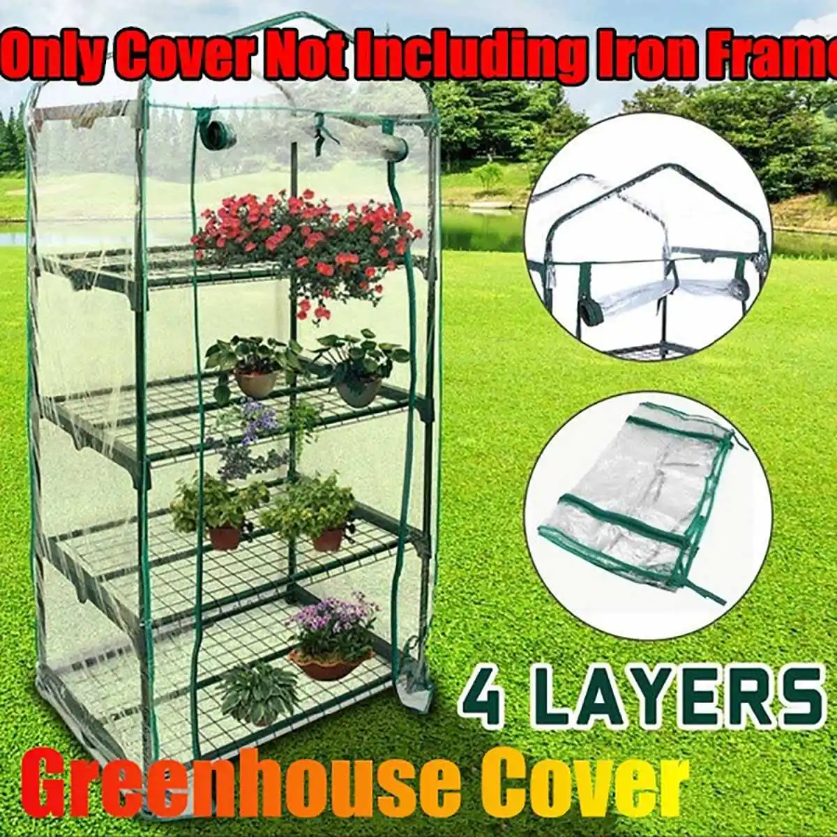 

Garden Greenhouse PVC Cover Plants Keep Warm Sunroom For Flowers Roll-up Windows Waterproof Anti-UV Storage Rack Plant Stand