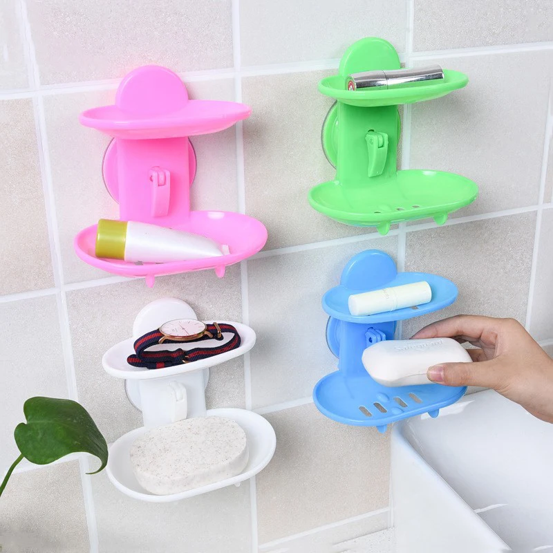 

2 Layers Drain Suction Cup Soap Dish Wall Suction Holder Storage Basket Soap Box Stand Kitchen Soap Holder Bathroom Accessories