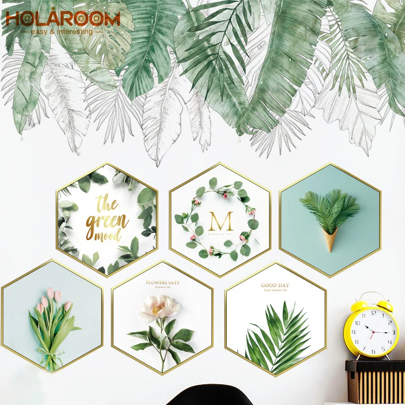 

Тропические настенные наклейки YOMDID с зелеными листьями для спальни, гостиной, Настенный декор, кухонные украшения, настенные наклейки, домашний декор, декор для комнаты