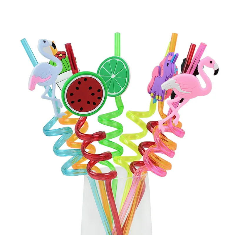 4PCS Cartoon Straw Unicorn Mermaid Flamingo Drinking Plastic Straws For Milkshakes Ice Drinks Kids Adult fruit Party Supplies