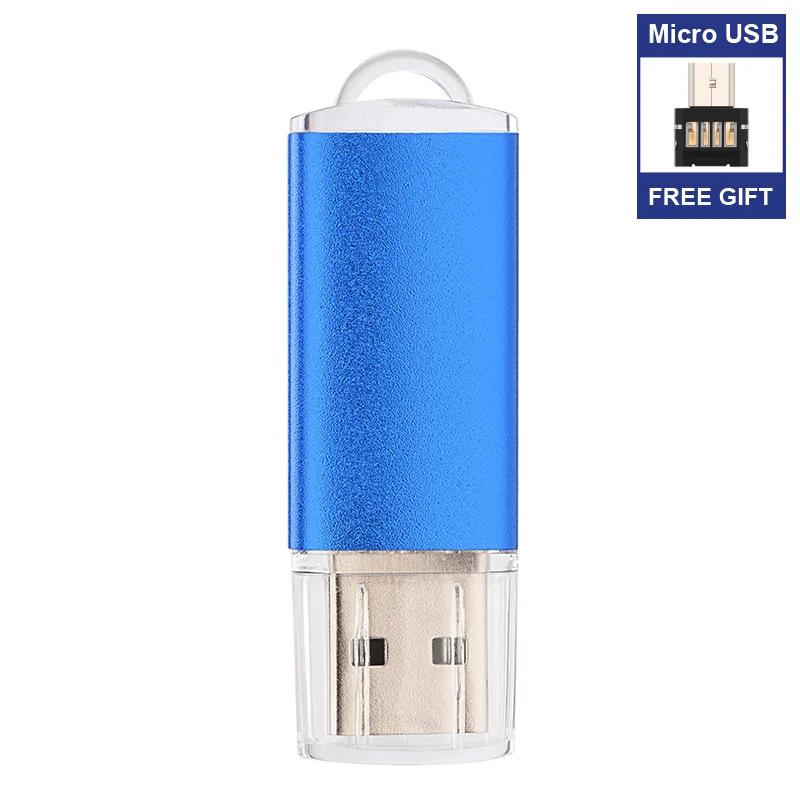 Бесплатный Micro USB адаптер металлический USB флэш-накопитель 32 Гб 16 Гб OTG Флешка 64 Гб 128 ГБ 256 ГБ 512 ГБ Флешка флеш-накопитель 8 Гб карта памяти - Цвет: Blue Micro USB