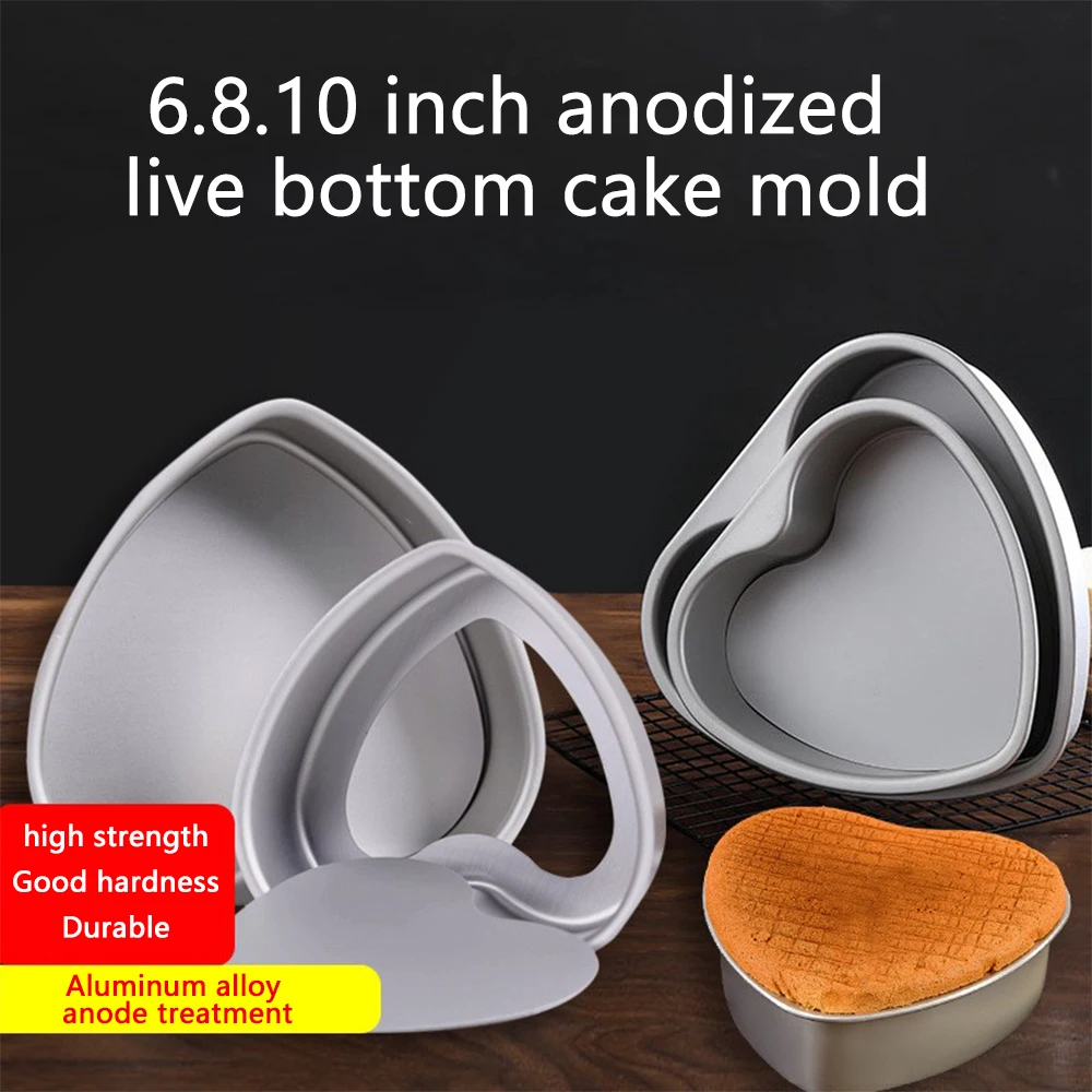 Birthday Cake Mold Round Baking Tool 6/8/10 Inch Heart Shaped Aluminum Alloy Anode Live Bottom Cake Mold