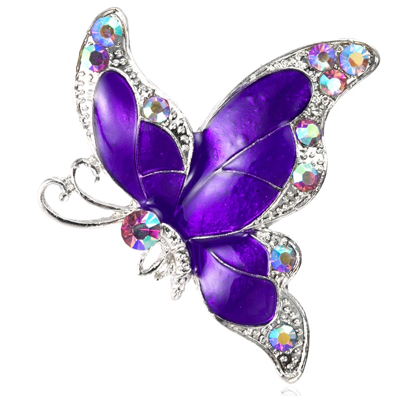 Очаровательная фиолетовая эмалированная брошь в форме бабочки AB Multi Стразы