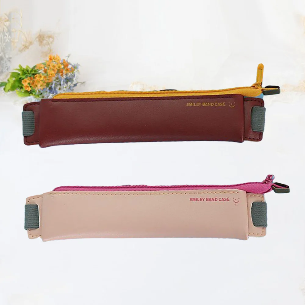 

2Pcs Fashion Leather Pen Holder Creative Pen Bag Vintage Pen Case Holder Protective Pens Storage Pouch (Claret +)