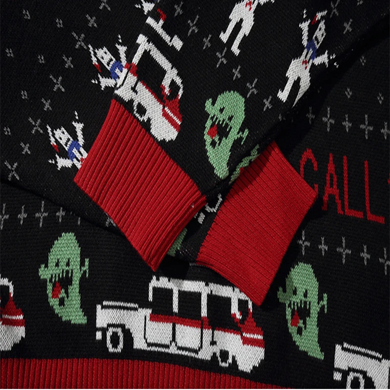 

Plegie Sweaters Men Ghost Print Mens Pullover Harajuku O-neck Male Sweaters College Style Knitted AutumnWinter Couple Sweaters