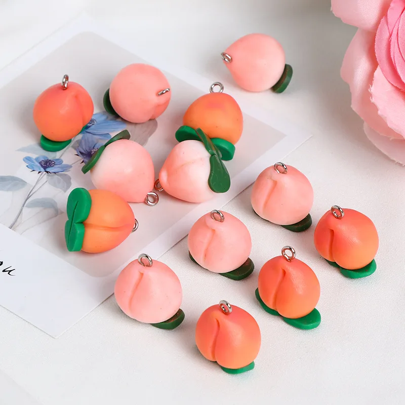 

Free Shipping 30pcs 3D Fruit Peach Shape Polymer Clay Resin Cabochon Charms DIY Earring Necklace Bracelet Pendant Ornament Charm