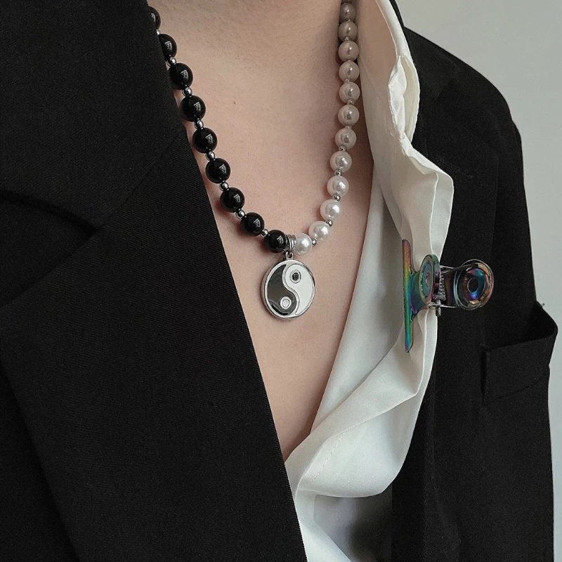 

2021 New Tai Ji Eight Trigrams Comma Yin Yang Pearl Beads Pendant Necklace Jewelry Unisex
