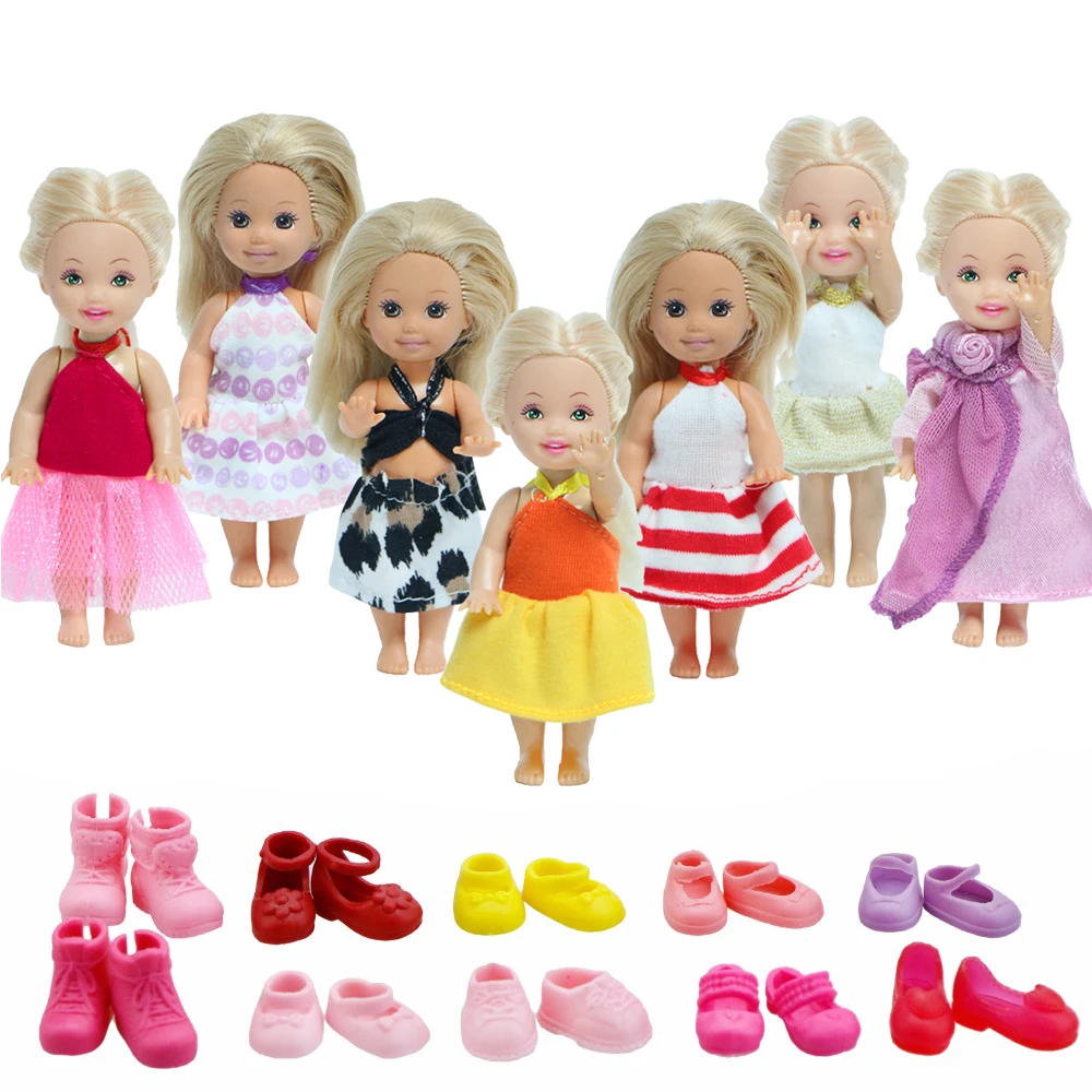 Случайный 10 шт./лот = 5 нарядов милое платье юбка бикини + босоножек Одежда для